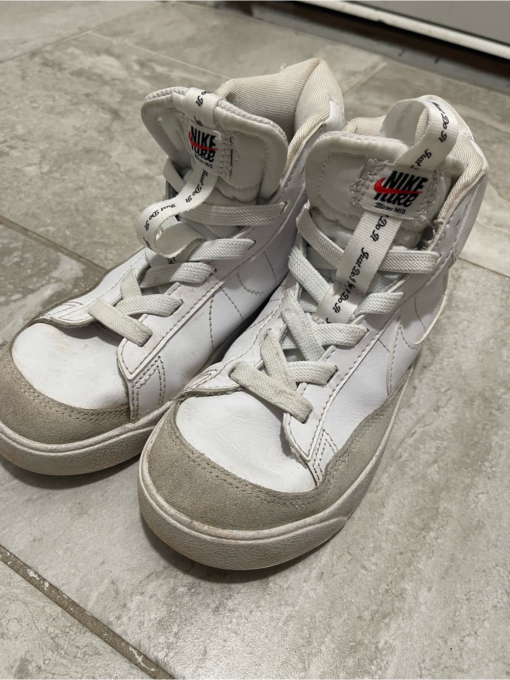 Nike Kids White and Light Gray High-Top Sneakers